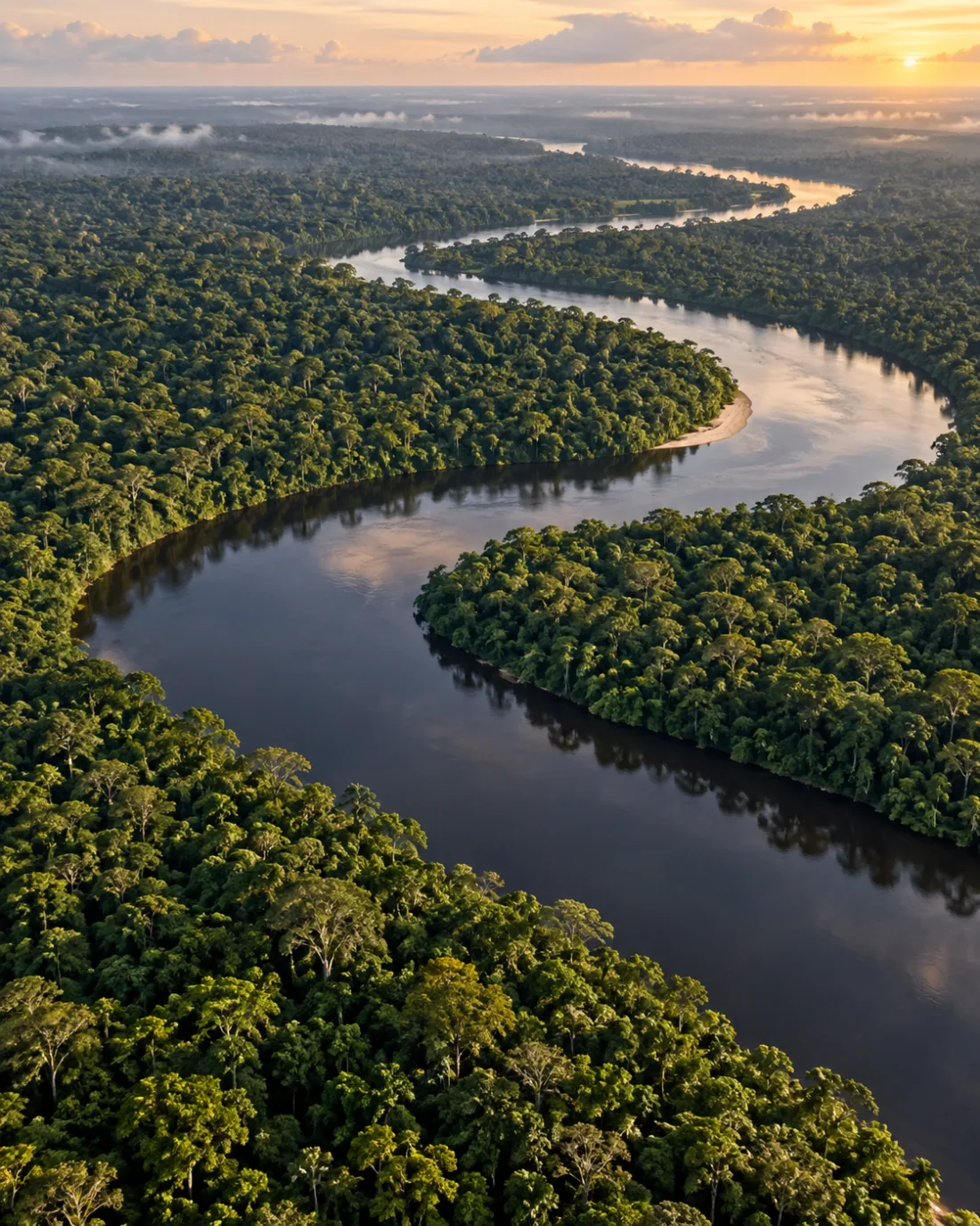 Rio sinuoso em meio à floresta amazônica